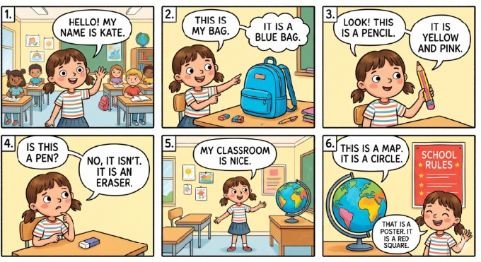 Kate's Classroom 6-Panel Comic Strip